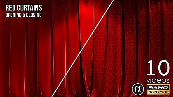 10个红色舞台幕布窗帘开合动画 3D Realistic Red Curtains Opening & Closing