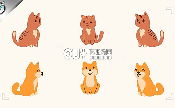 16个卡通手绘猫猫狗狗可爱动画 Cats And Dogs Hand Drawn Pack